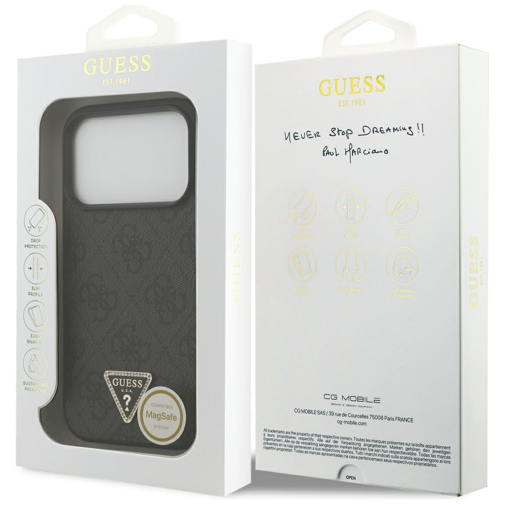 MagSafe futrola za Apple iPhone 18 Pro / 17 Pro, Guess, 4G Triangle Strass, Crna