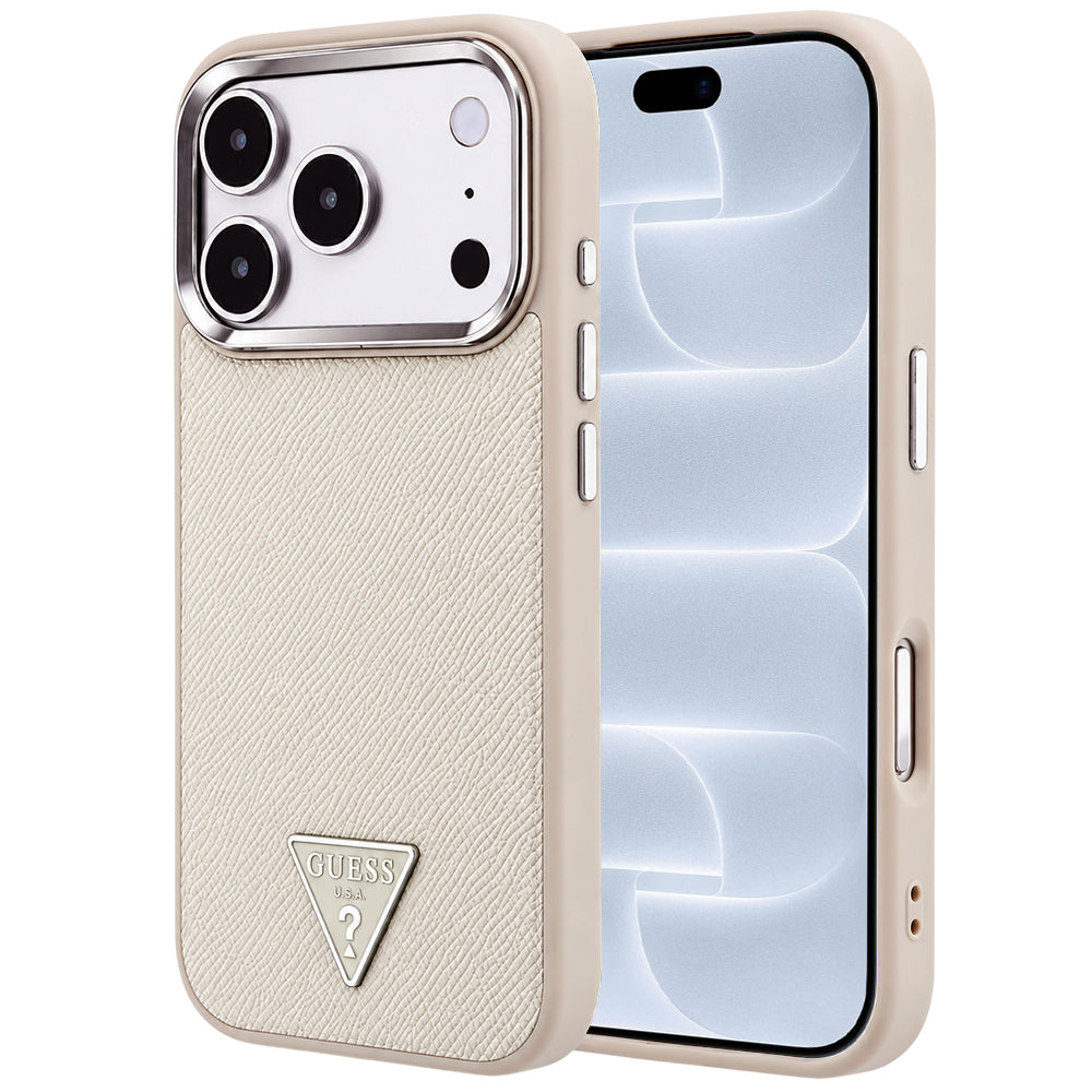 MagSafe maska za Apple iPhone 18 Pro / 17 Pro, Guess, Grained Triangle Logo, Bež