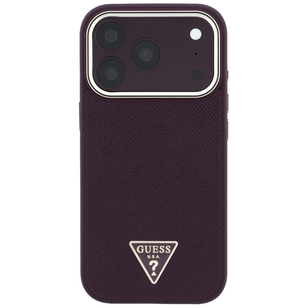 MagSafe maska za Apple iPhone 18 Pro / 17 Pro, Guess, Grained Triangle Logo, Bordo