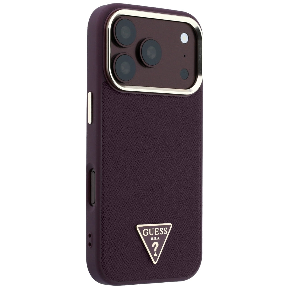 MagSafe maska za Apple iPhone 18 Pro / 17 Pro, Guess, Grained Triangle Logo, Bordo