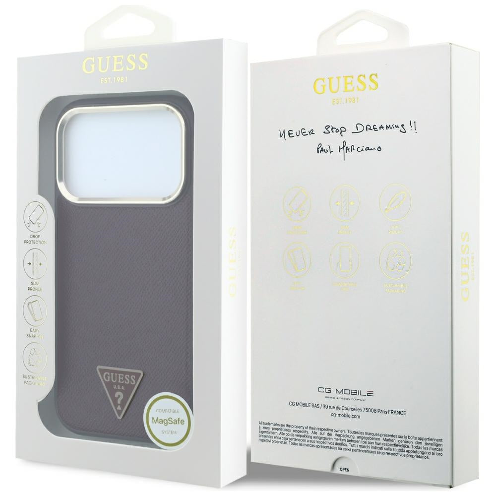 MagSafe maska za Apple iPhone 18 Pro / 17 Pro, Guess, Grained Triangle Logo, Bordo