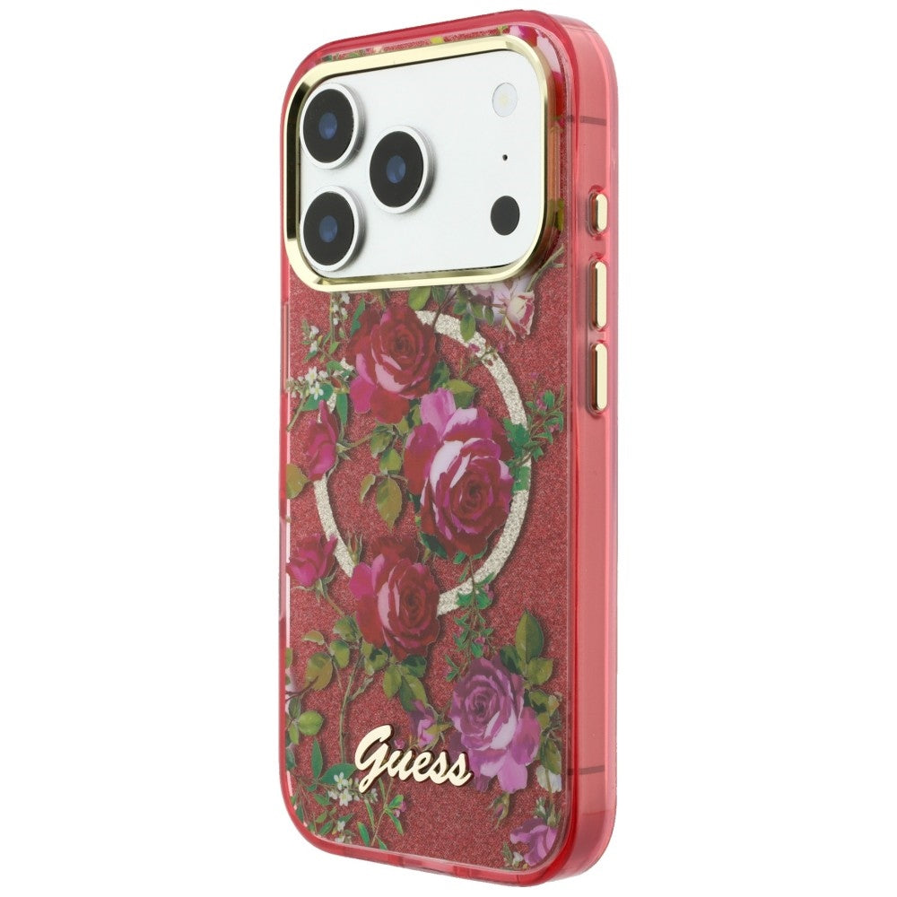 MagSafe futrola za Apple iPhone 18 Pro / 17 Pro, Guess, IML Glitter Blossom Roses, Bordo