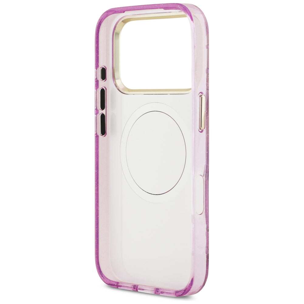 MagSafe maska za Apple iPhone 18 Pro / 17 Pro, Guess, IML Metal Glitter Flowers Triangle, Ljubičasta