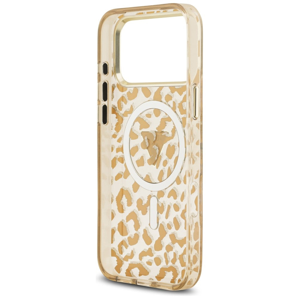 MagSafe maska za Apple iPhone 18 Pro / 17 Pro, Guess, Leopard Glitter Triangle Logo, Smeđa