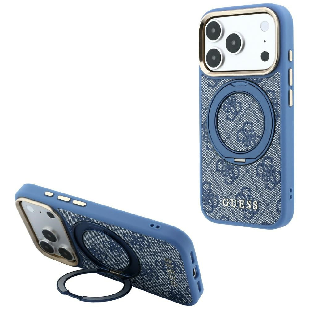 MagSafe futrola za Apple iPhone 18 Pro / 17 Pro, Guess, Ring Stand 360 4G Classic Logo, Plava
