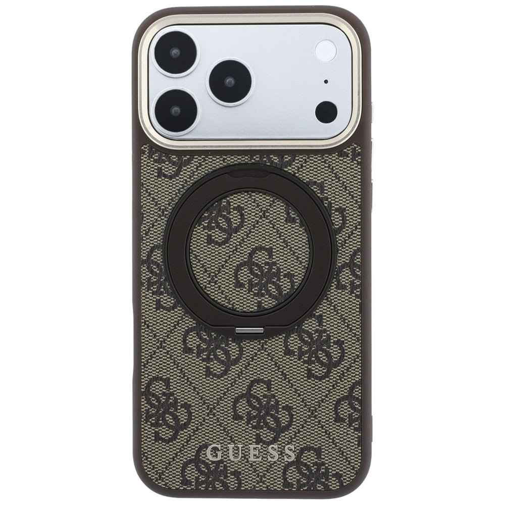 MagSafe futrola za Apple iPhone 18 Pro / 17 Pro, Guess, Ring Stand 360 4G Classic Logo, Smeđa