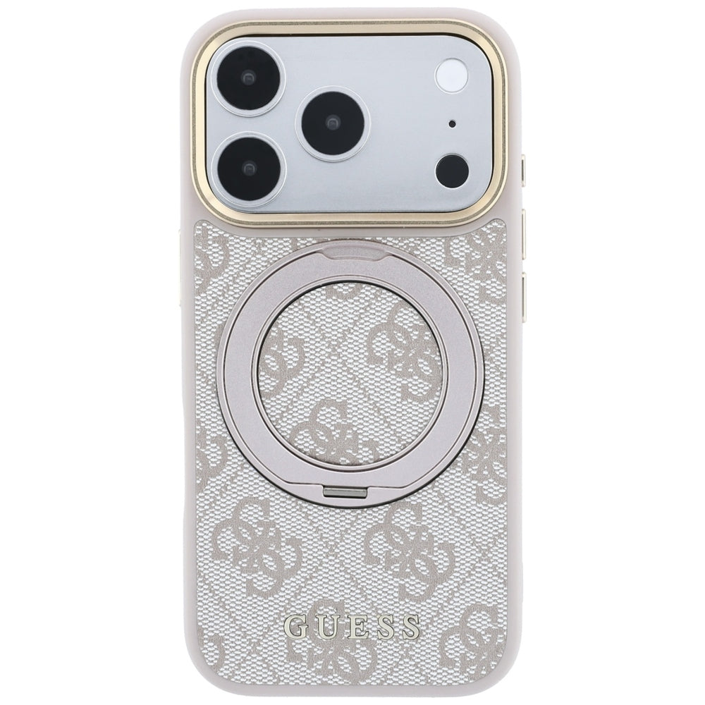 MagSafe maska za Apple iPhone 18 Pro / 17 Pro, Guess, Ring Stand 360 4G Classic Logo, Roza