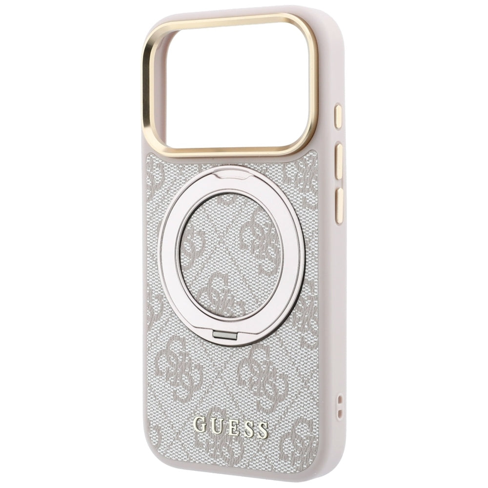 MagSafe maska za Apple iPhone 18 Pro / 17 Pro, Guess, Ring Stand 360 4G Classic Logo, Roza