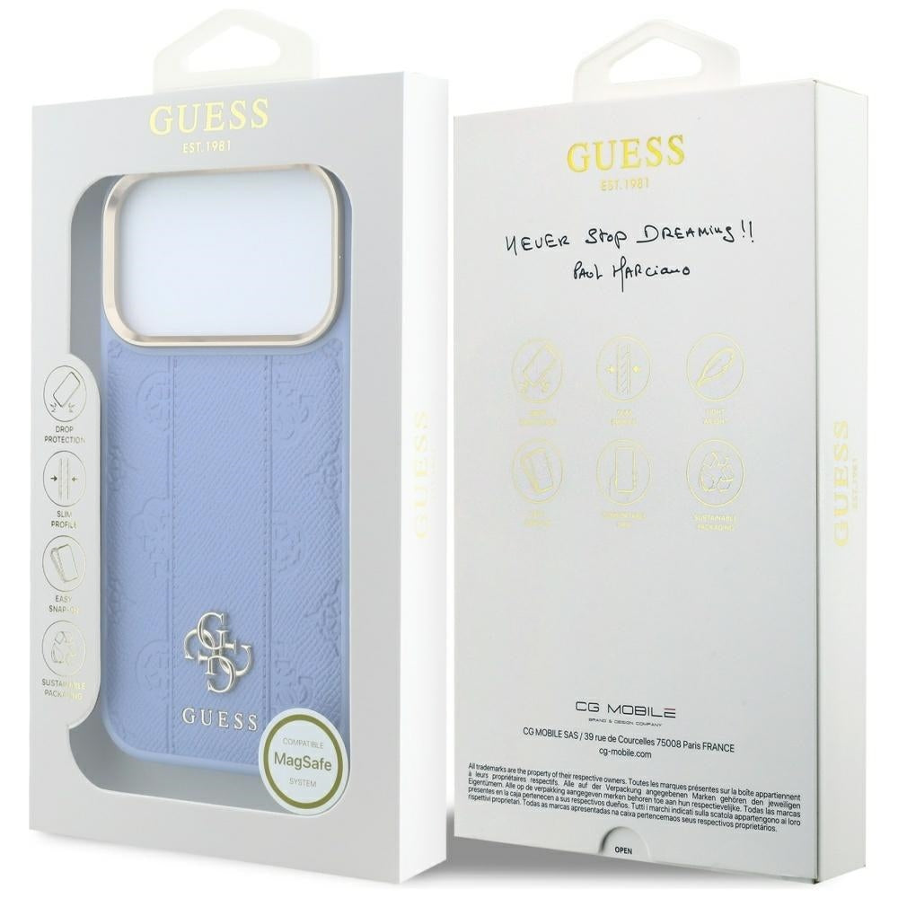 MagSafe maska za Apple iPhone 18 Pro / 17 Pro, Guess, Stripe Peony 4G, Plava