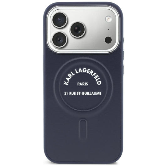 MagSafe maska za Apple iPhone 18 Pro / 17 Pro, Karl Lagerfeld, Embossed Open Ring RSG Logo, plava