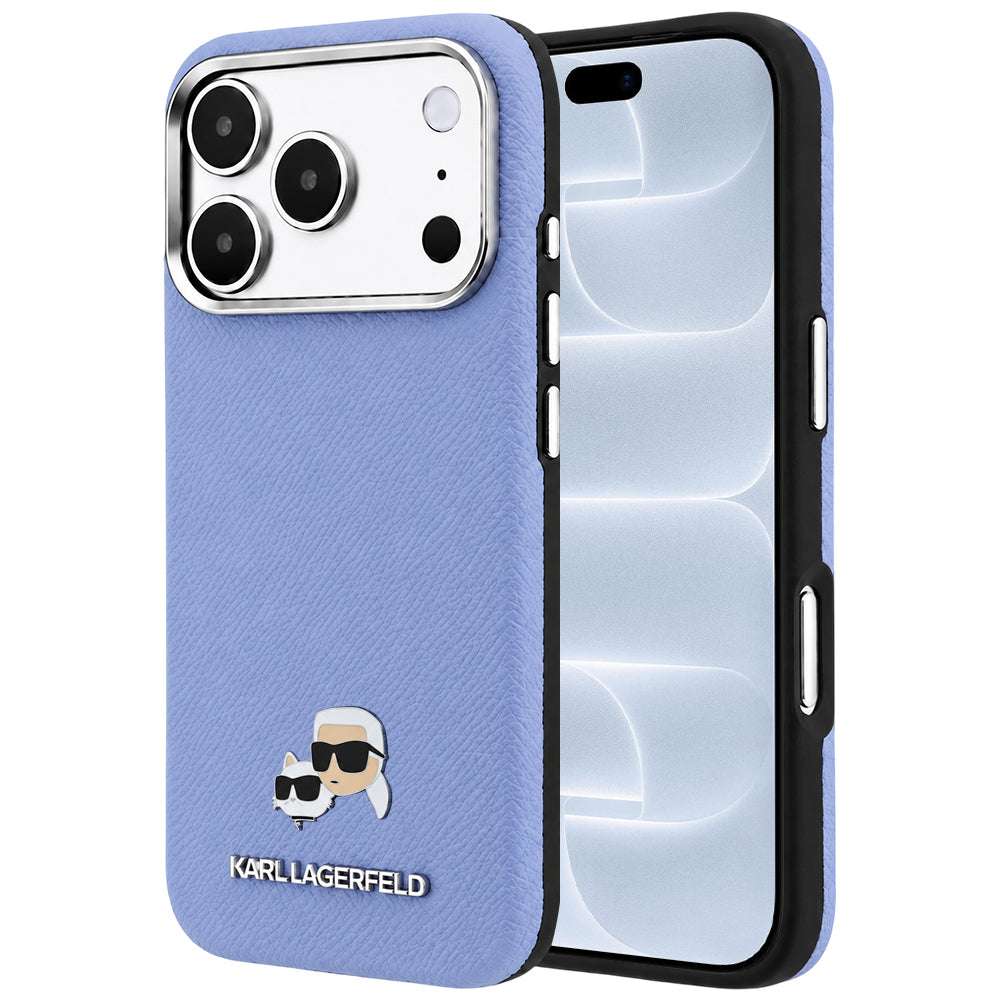 MagSafe maska za Apple iPhone 18 Pro / 17 Pro, Karl Lagerfeld, Grained Karl & Choupette Head's Metal, Plava