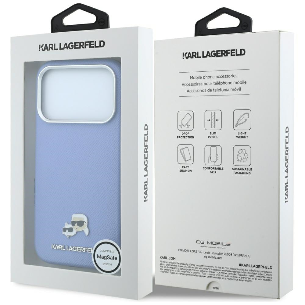 MagSafe maska za Apple iPhone 18 Pro / 17 Pro, Karl Lagerfeld, Grained Karl & Choupette Head's Metal, Plava