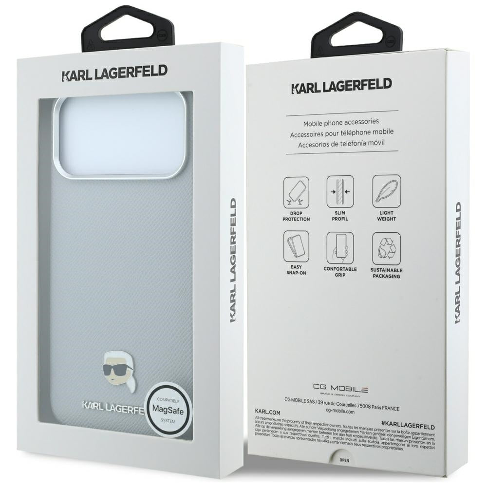 MagSafe futrola za Apple iPhone 18 Pro / 17 Pro, Karl Lagerfeld, Grained Karl Head's Metal, Siva