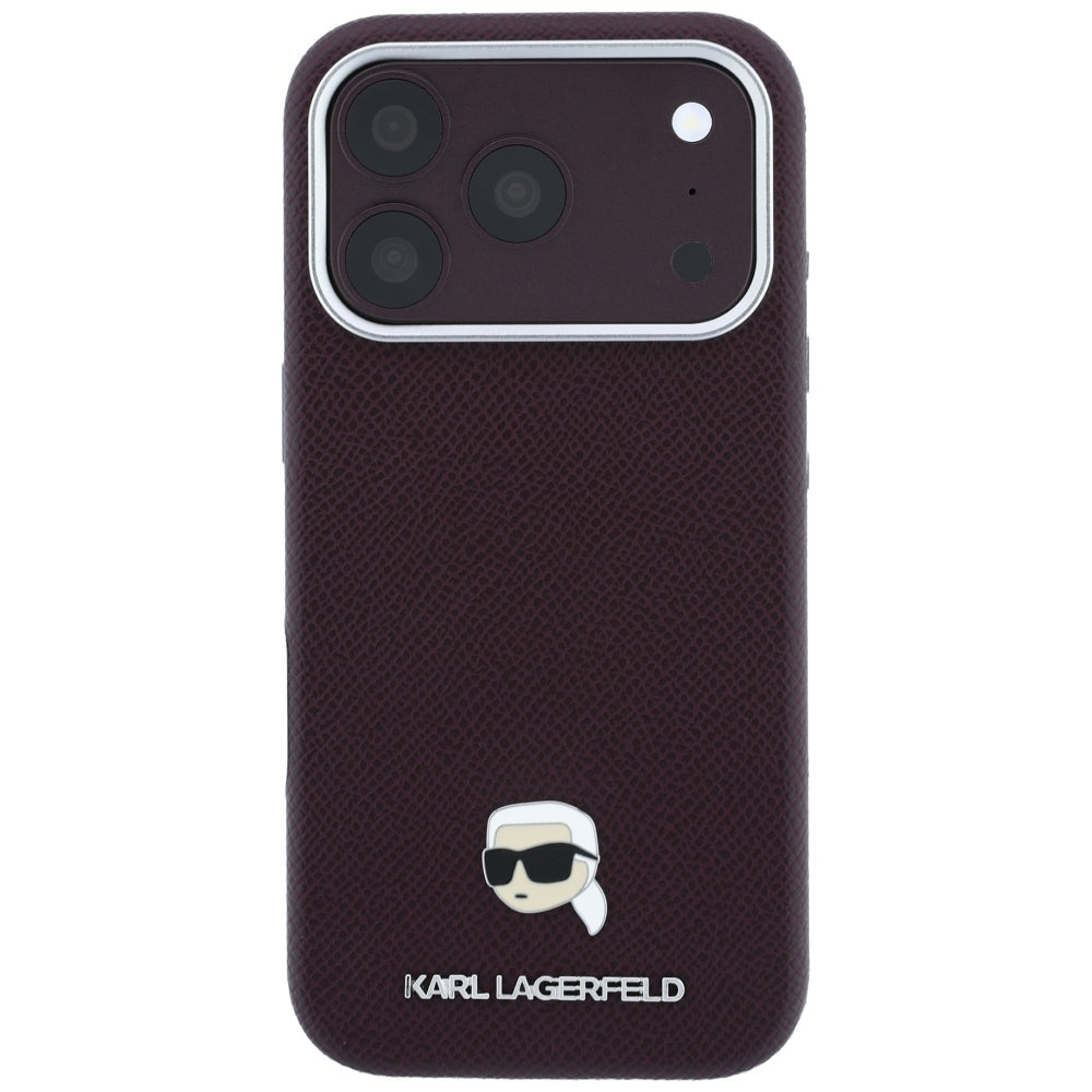 MagSafe maska za Apple iPhone 18 Pro / 17 Pro, Karl Lagerfeld, Grained Karl Head's Metal, Bordo