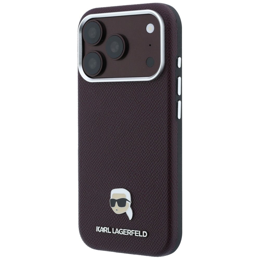 MagSafe maska za Apple iPhone 18 Pro / 17 Pro, Karl Lagerfeld, Grained Karl Head's Metal, Bordo