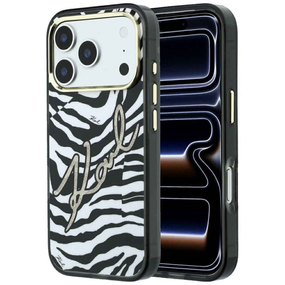 MagSafe maskica za Apple iPhone 18 Pro / 17 Pro, Karl Lagerfeld, HC IML Signature Zebra Glitter Gold, Crna