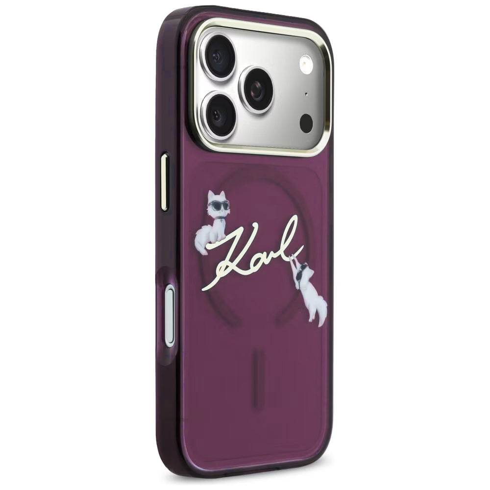 MagSafe maska za Apple iPhone 18 Pro / 17 Pro, Karl Lagerfeld, IML Choupette Karl Script Logo, Bordo