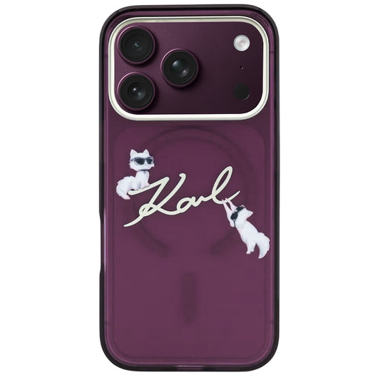 MagSafe maska za Apple iPhone 18 Pro / 17 Pro, Karl Lagerfeld, IML Choupette Karl Script Logo, Bordo