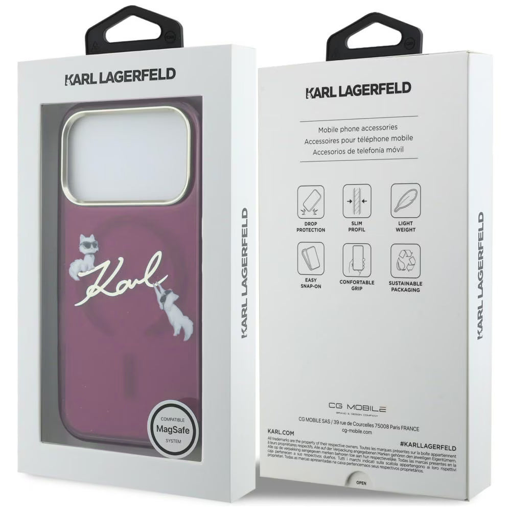 MagSafe maska za Apple iPhone 18 Pro / 17 Pro, Karl Lagerfeld, IML Choupette Karl Script Logo, Bordo