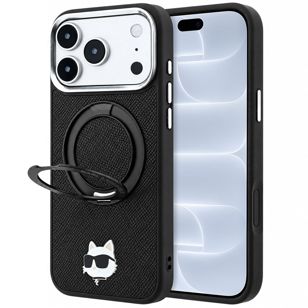 MagSafe maska za Apple iPhone 18 Pro / 17 Pro, Karl Lagerfeld, Ring Stand 360 Choupette Pin, Crna