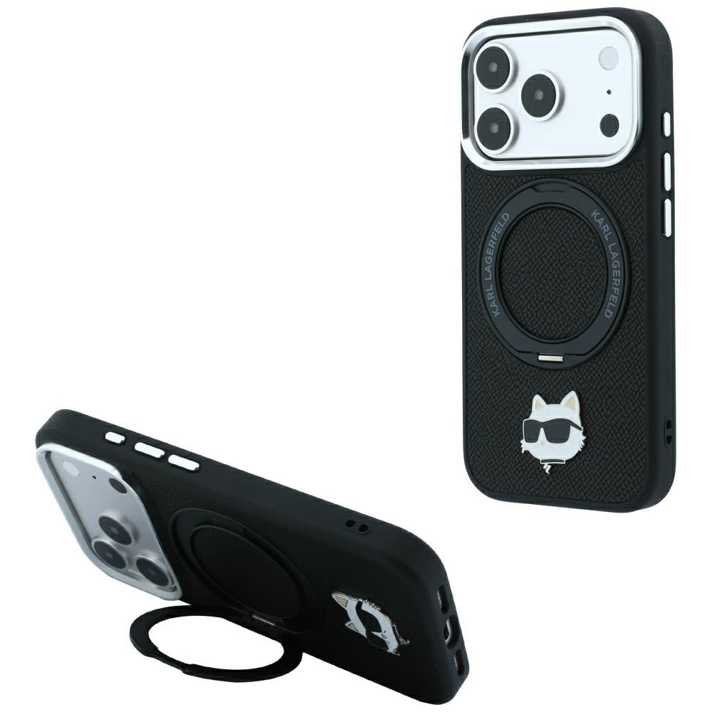 MagSafe maska za Apple iPhone 18 Pro / 17 Pro, Karl Lagerfeld, Ring Stand 360 Choupette Pin, Crna