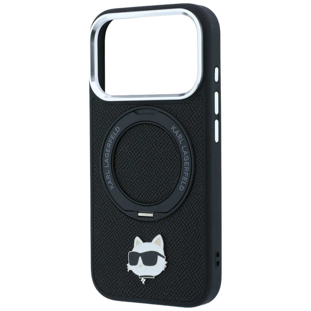 MagSafe maska za Apple iPhone 18 Pro / 17 Pro, Karl Lagerfeld, Ring Stand 360 Choupette Pin, Crna