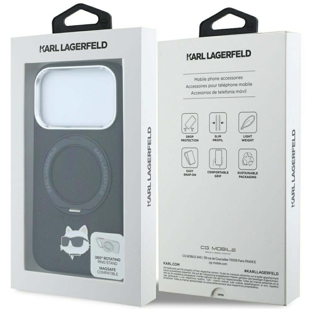 MagSafe maska za Apple iPhone 18 Pro / 17 Pro, Karl Lagerfeld, Ring Stand 360 Choupette Pin, Crna