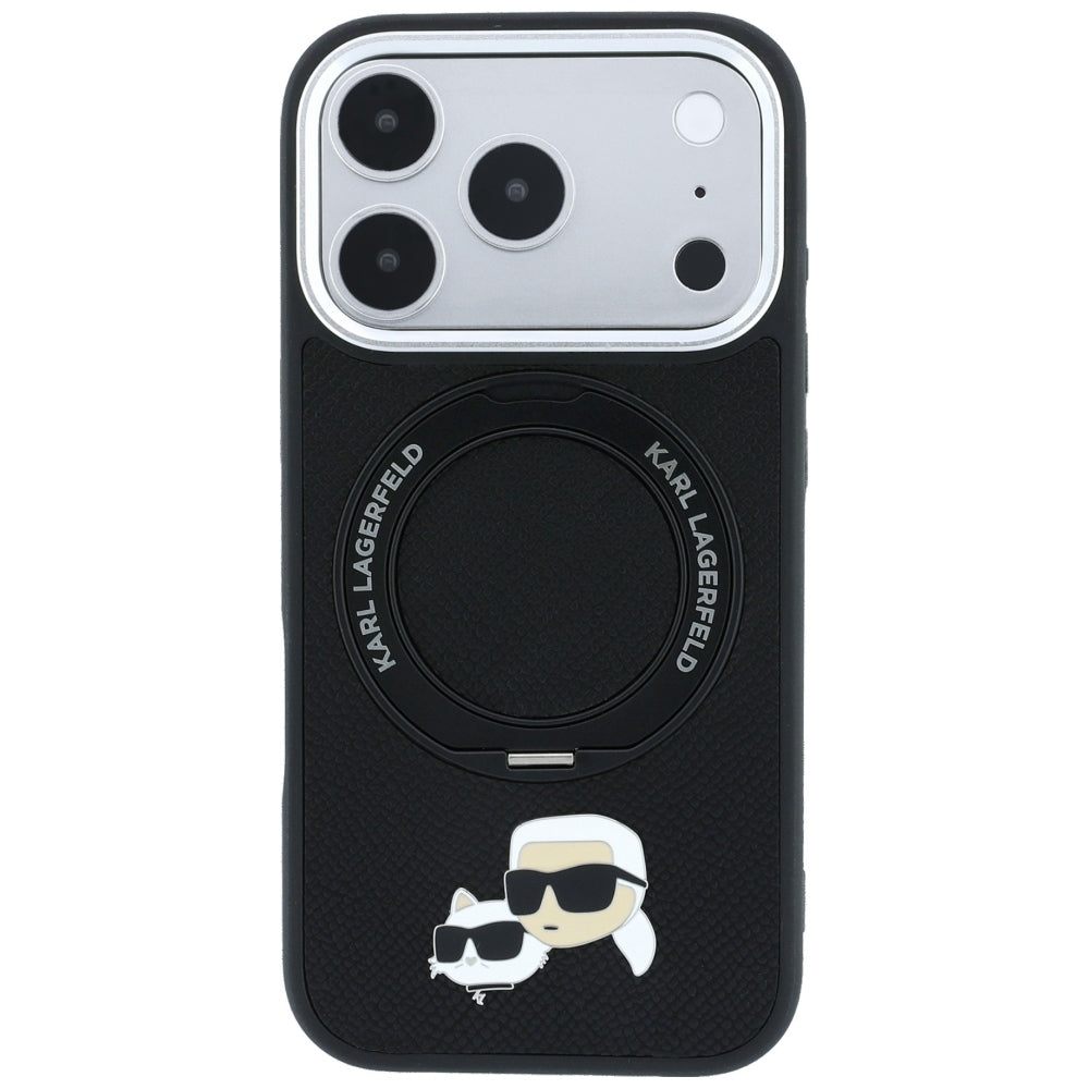 MagSafe futrola za Apple iPhone 18 Pro / 17 Pro, Karl Lagerfeld, Ring Stand 360 Karl & Choupette Pin, Crna