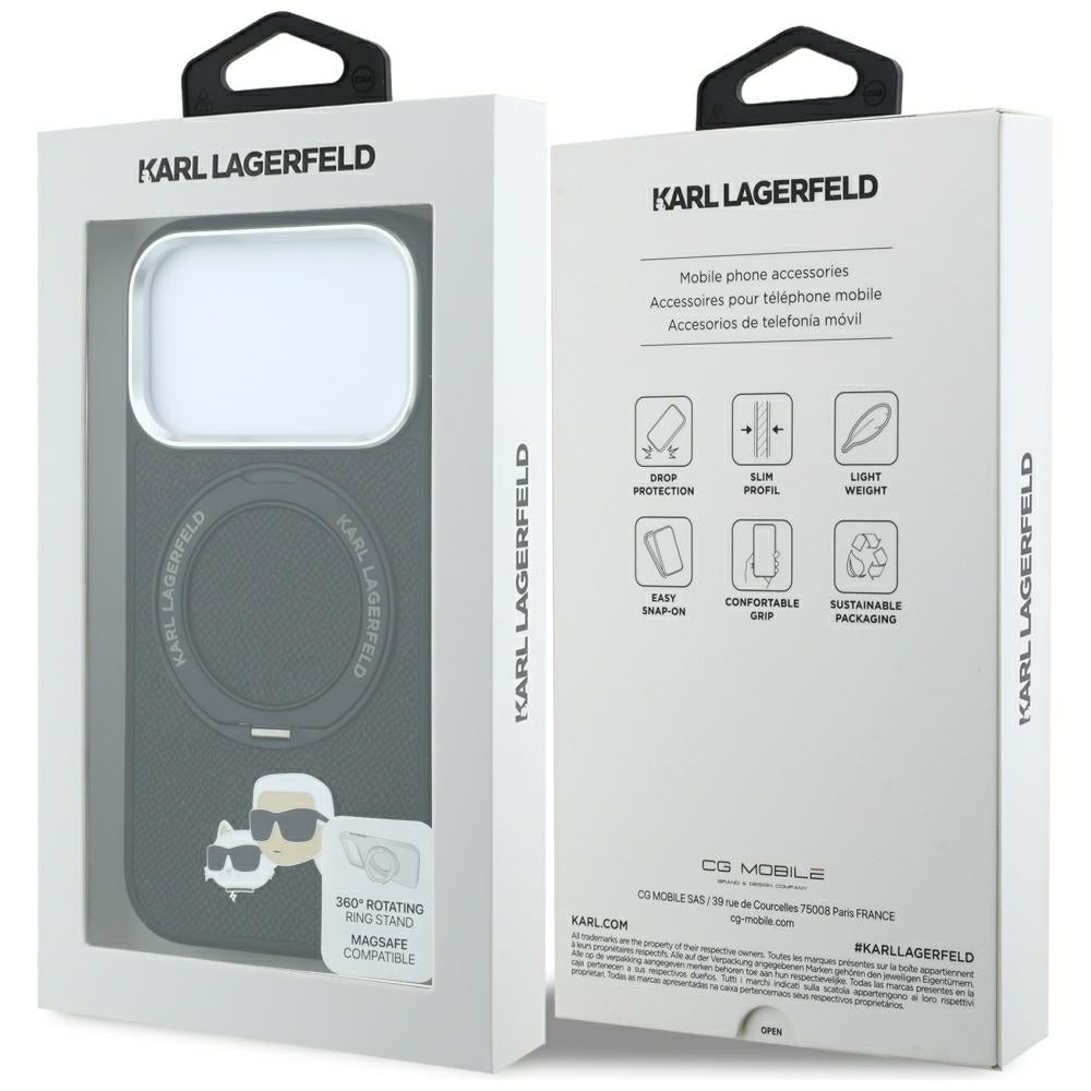 MagSafe futrola za Apple iPhone 18 Pro / 17 Pro, Karl Lagerfeld, Ring Stand 360 Karl & Choupette Pin, Crna