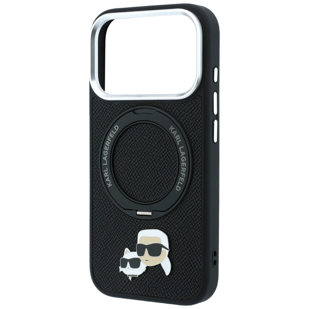 MagSafe futrola za Apple iPhone 18 Pro / 17 Pro, Karl Lagerfeld, Ring Stand 360 Karl & Choupette Pin, Crna