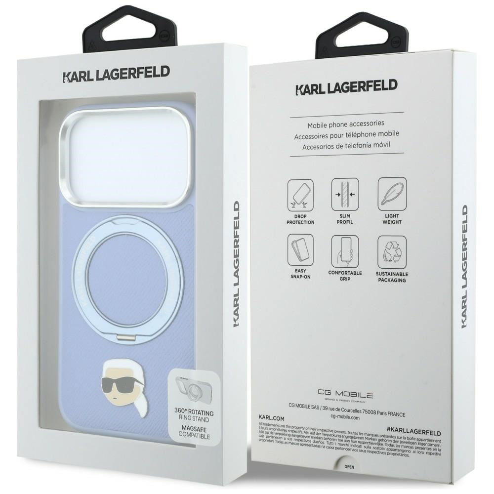 MagSafe maska za Apple iPhone 18 Pro / 17 Pro, Karl Lagerfeld, Ring Stand 360 Karl Pin, Plava