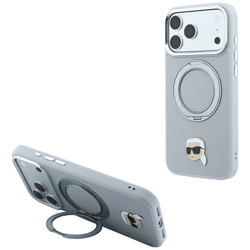 MagSafe maska za Apple iPhone 18 Pro / 17 Pro, Karl Lagerfeld, Ring Stand 360 Karl Pin, Siva