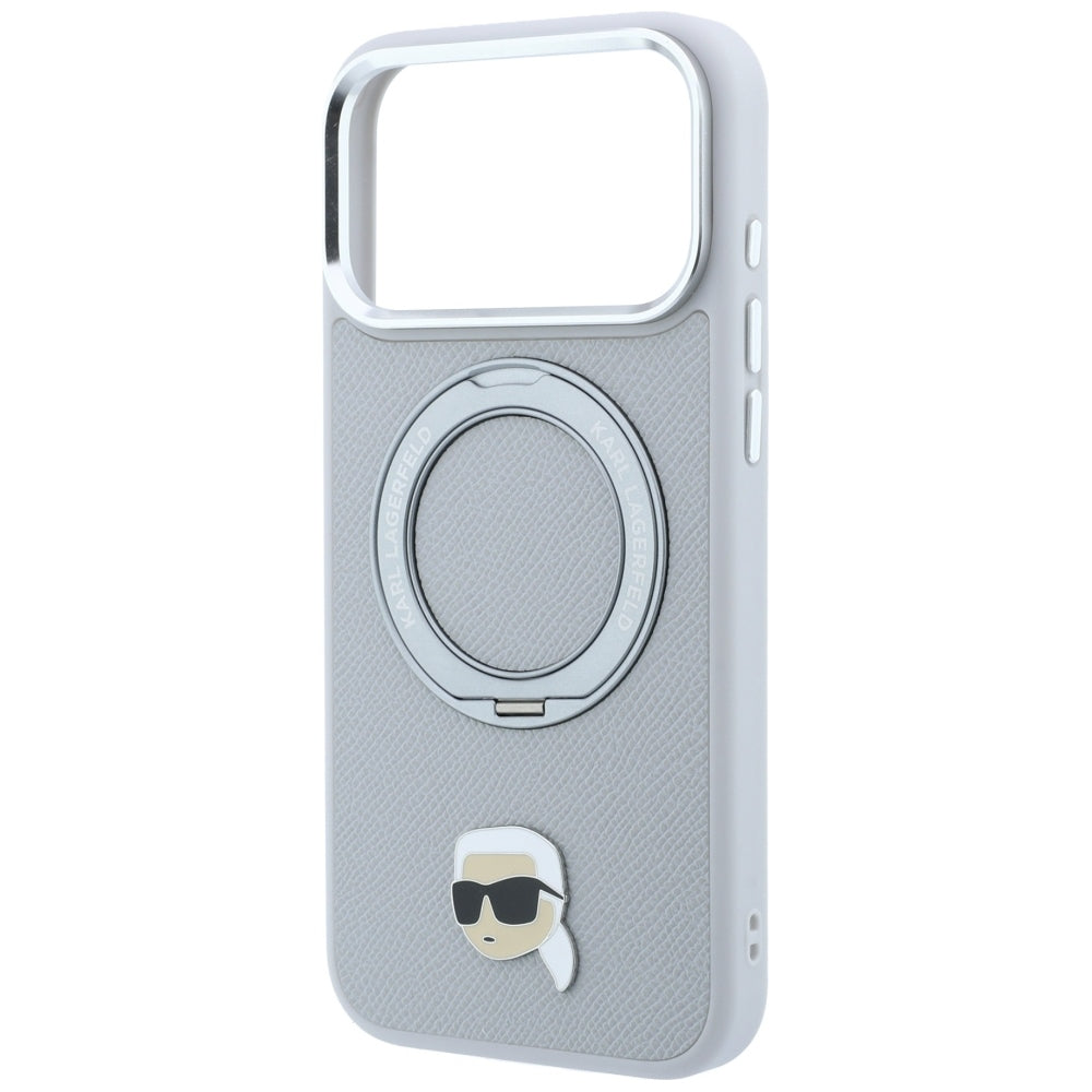 MagSafe maska za Apple iPhone 18 Pro / 17 Pro, Karl Lagerfeld, Ring Stand 360 Karl Pin, Siva