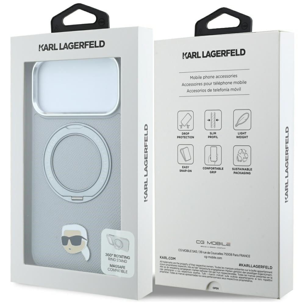 MagSafe maska za Apple iPhone 18 Pro / 17 Pro, Karl Lagerfeld, Ring Stand 360 Karl Pin, Siva