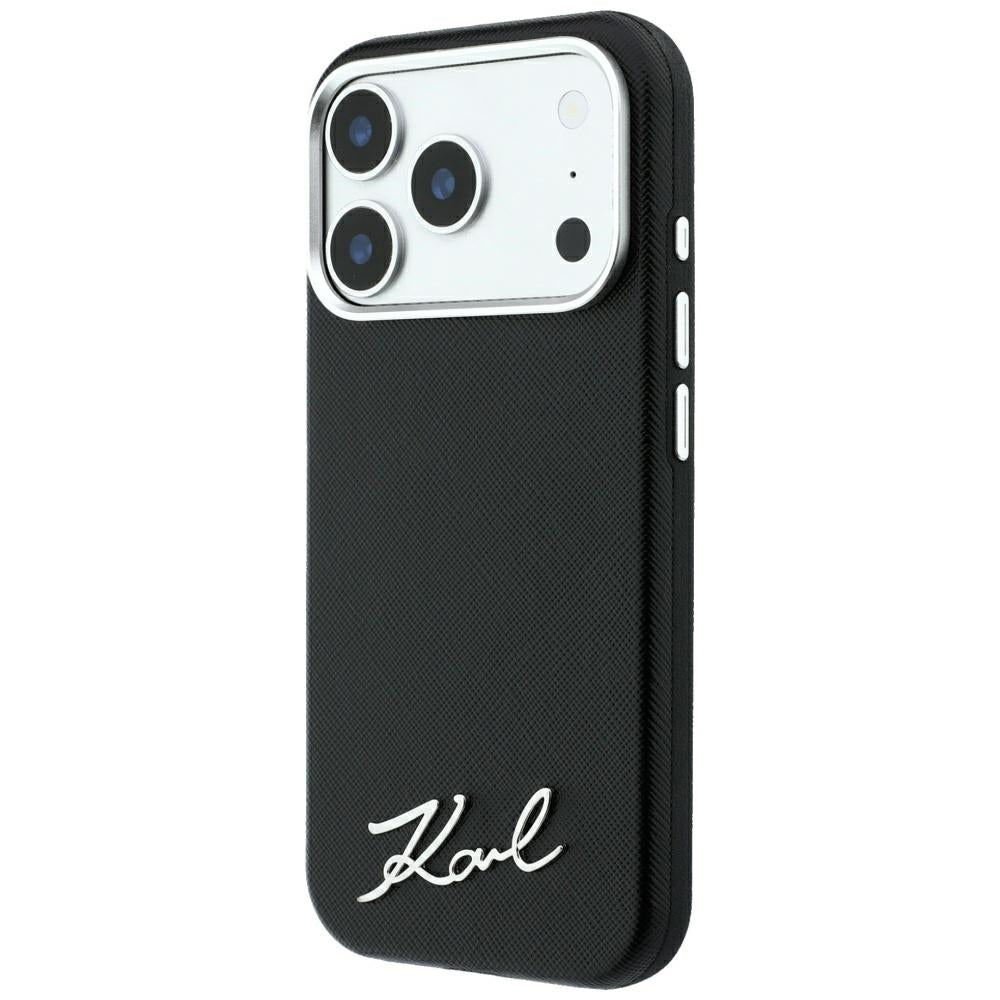 MagSafe maska za Apple iPhone 18 Pro / 17 Pro, Karl Lagerfeld, Saffiano Small Script Metal Logo, Crna