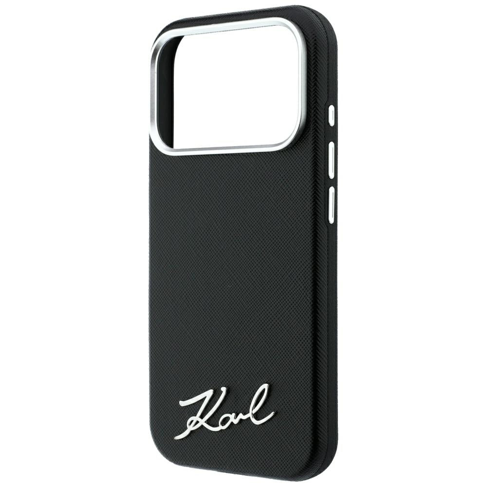 MagSafe maska za Apple iPhone 18 Pro / 17 Pro, Karl Lagerfeld, Saffiano Small Script Metal Logo, Crna