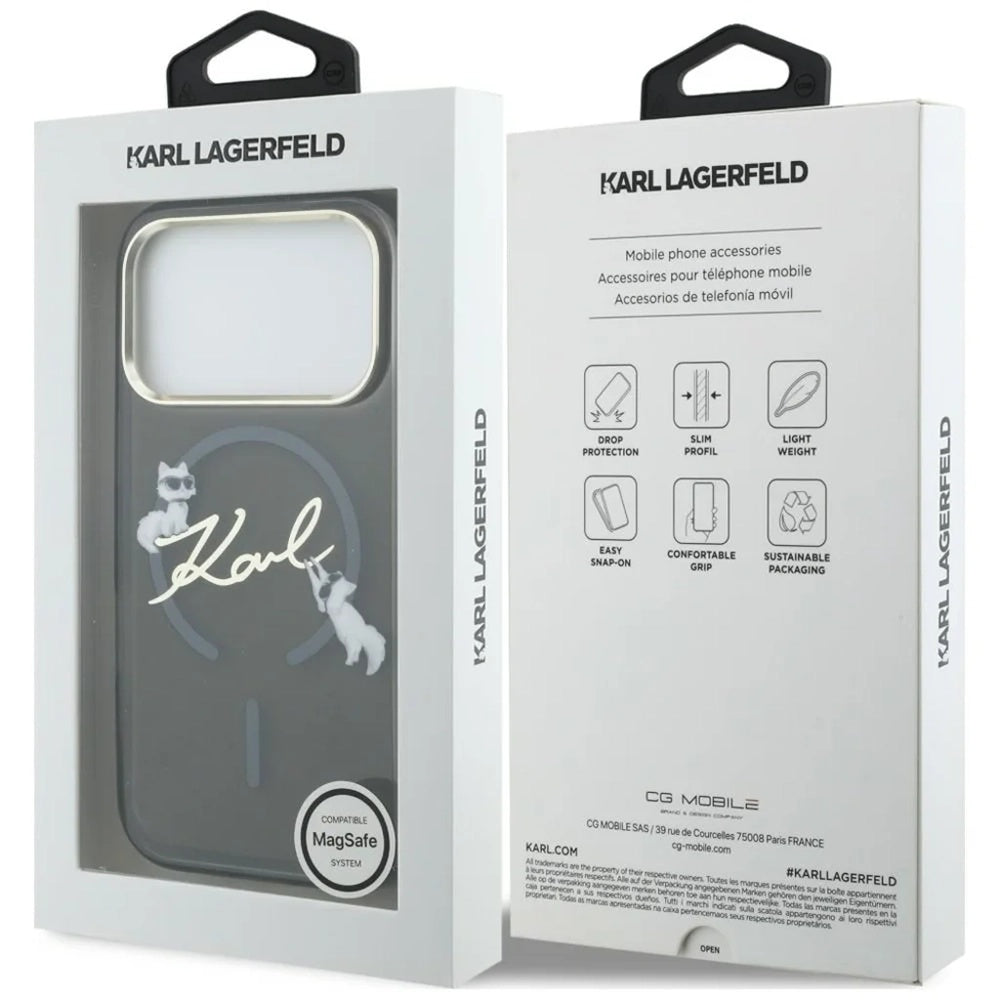 MagSafe maska za Apple iPhone 18 Pro, Karl Lagerfeld, IML Choupette Karl Script Logo, Crna