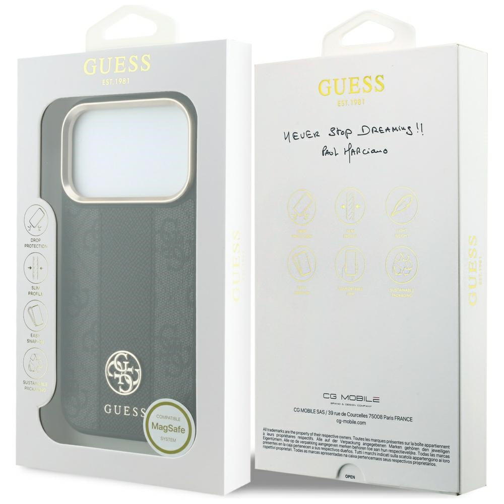 MagSafe maska za Apple iPhone 18 Pro Max / 17 Pro Max, Guess, 4G Stripe Round Classic Logo, Crna