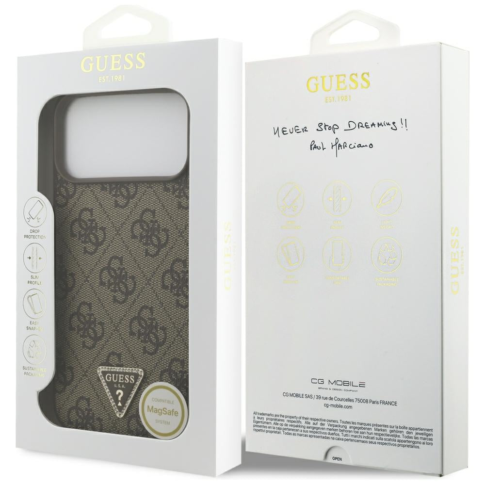 MagSafe futrola za Apple iPhone 18 Pro Max / 17 Pro Max, Guess, 4G Triangle Strass, Smeđa