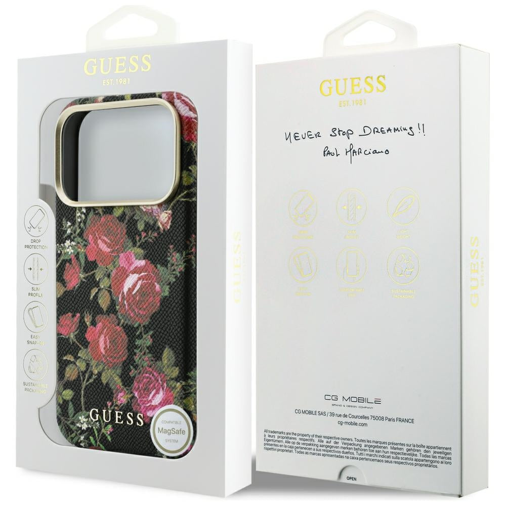 MagSafe maska za Apple iPhone 18 Pro Max / 17 Pro Max, Guess, Blossom Roses Print, crna