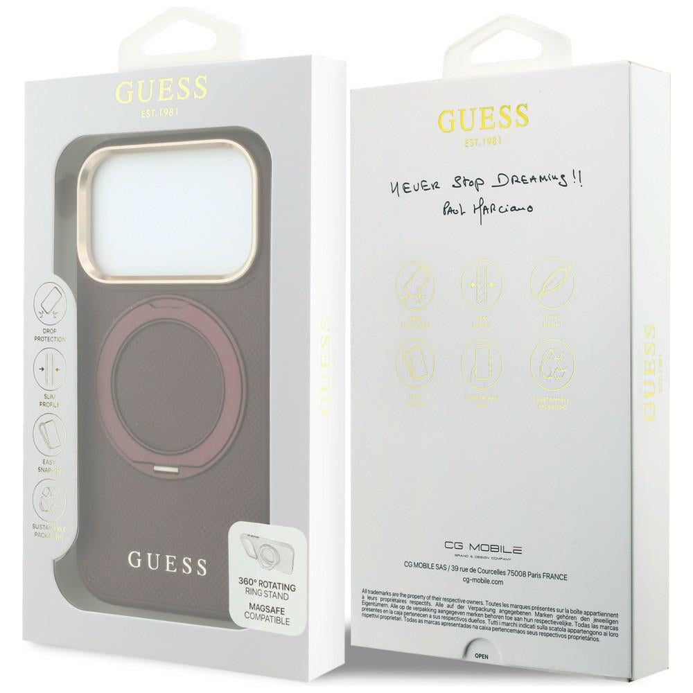 MagSafe futrola za Apple iPhone 18 Pro Max / 17 Pro Max, Guess, Grained Ring Stand 360 Classic, Bordo