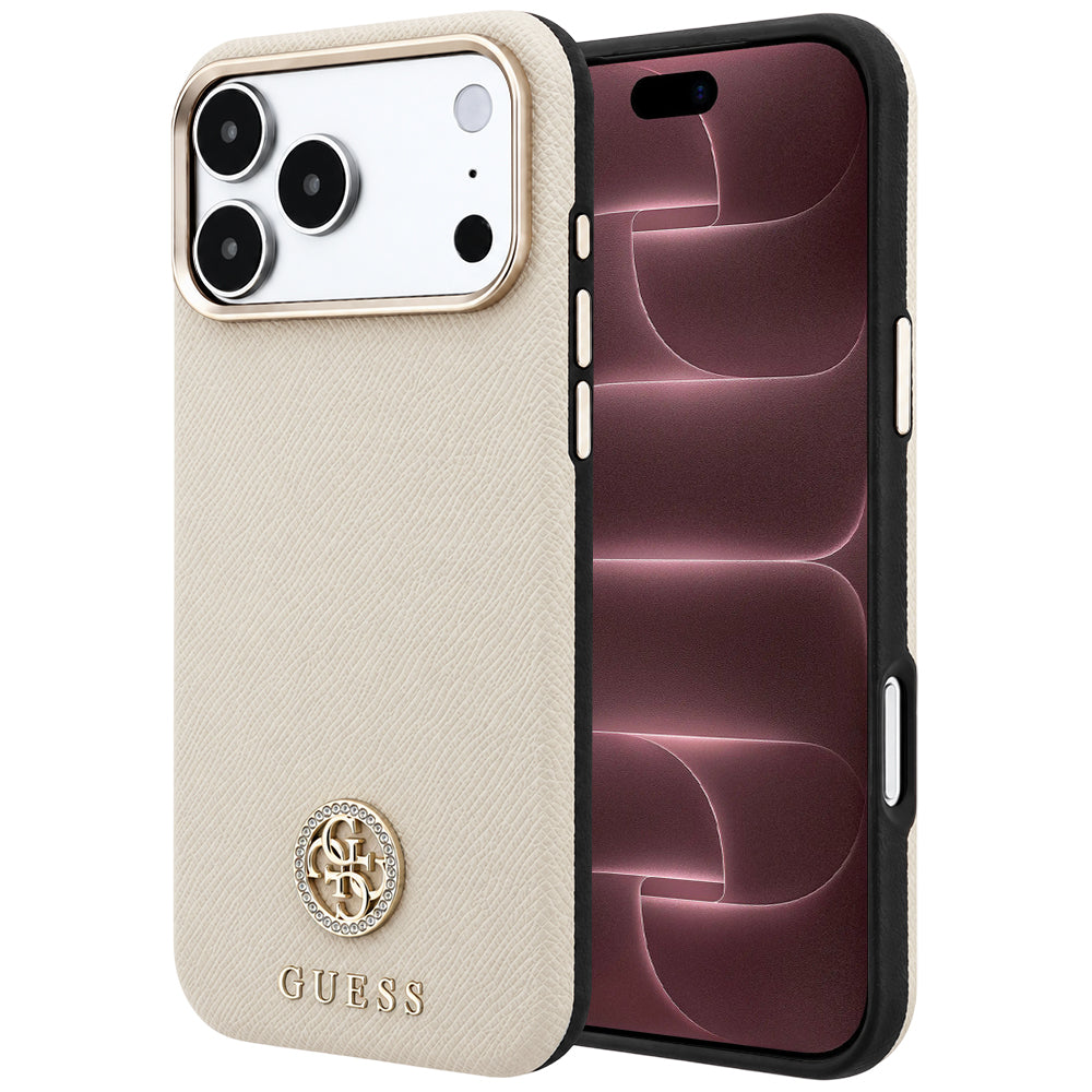 MagSafe maska za Apple iPhone 18 Pro Max / 17 Pro Max, Guess, Grained Round Strass Logo, Bež