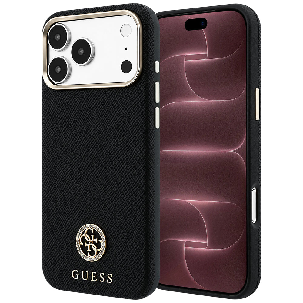 MagSafe maska za Apple iPhone 18 Pro Max / 17 Pro Max, Guess, Grained Round Strass Logo, Crna