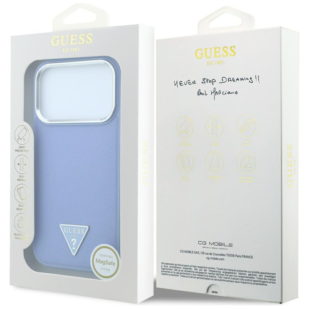 MagSafe futrola za Apple iPhone 18 Pro Max / 17 Pro Max, Guess, Grained Triangle Logo, Plava