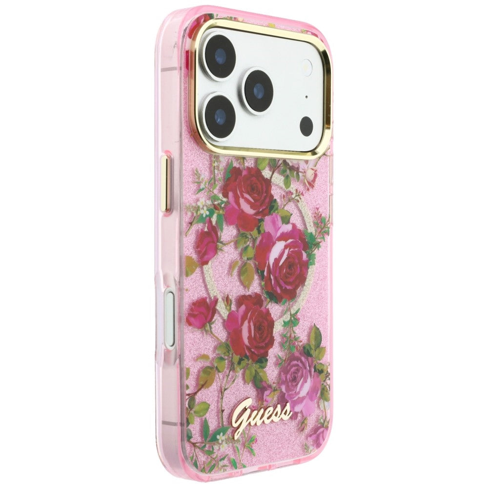 MagSafe maska za Apple iPhone 18 Pro Max / 17 Pro Max, Guess, IML Glitter Blossom Roses, ružičasta
