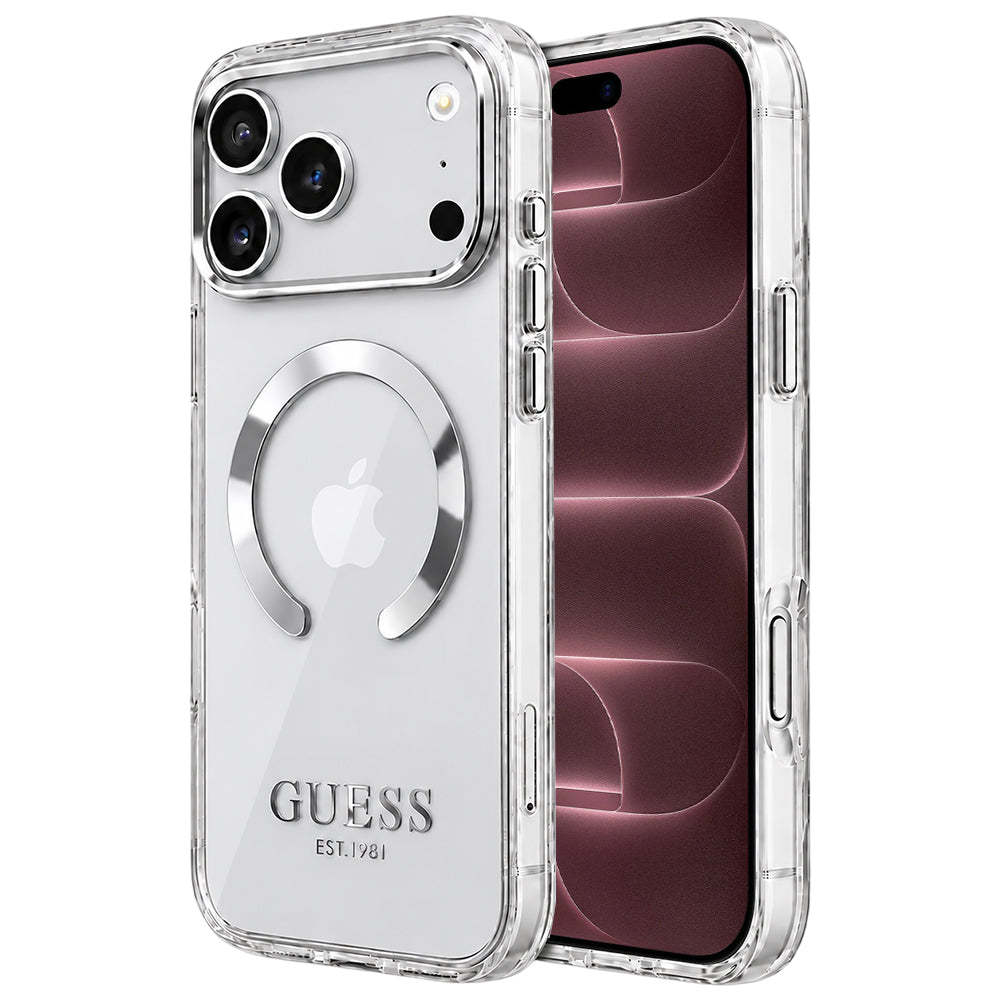 MagSafe futrola za Apple iPhone 18 Pro Max / 17 Pro Max, Guess, Metal Outline, Srebrna