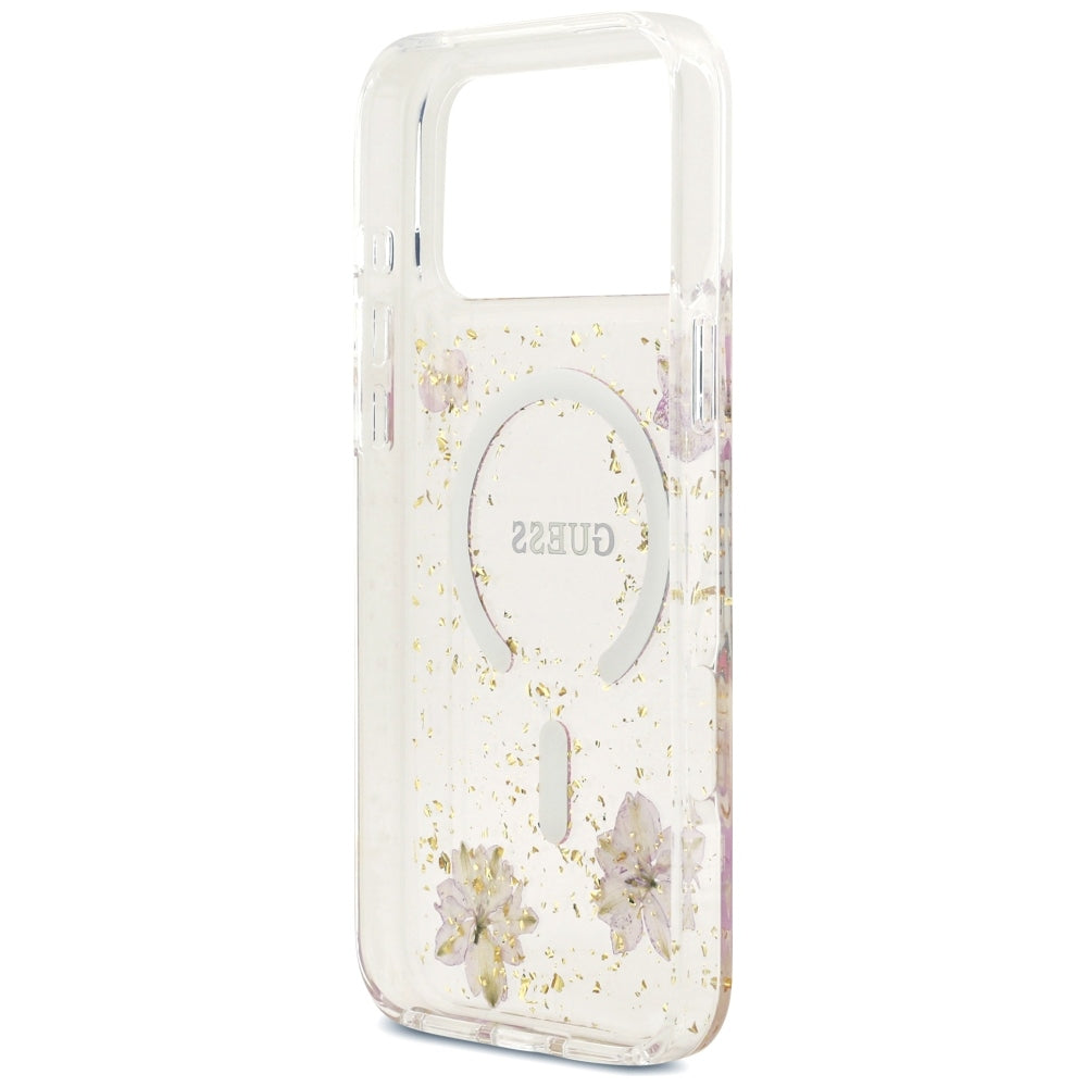 MagSafe maskica za Apple iPhone 18 Pro Max / 17 Pro Max, Guess, Resin Flowers and Glitter, ružičasta