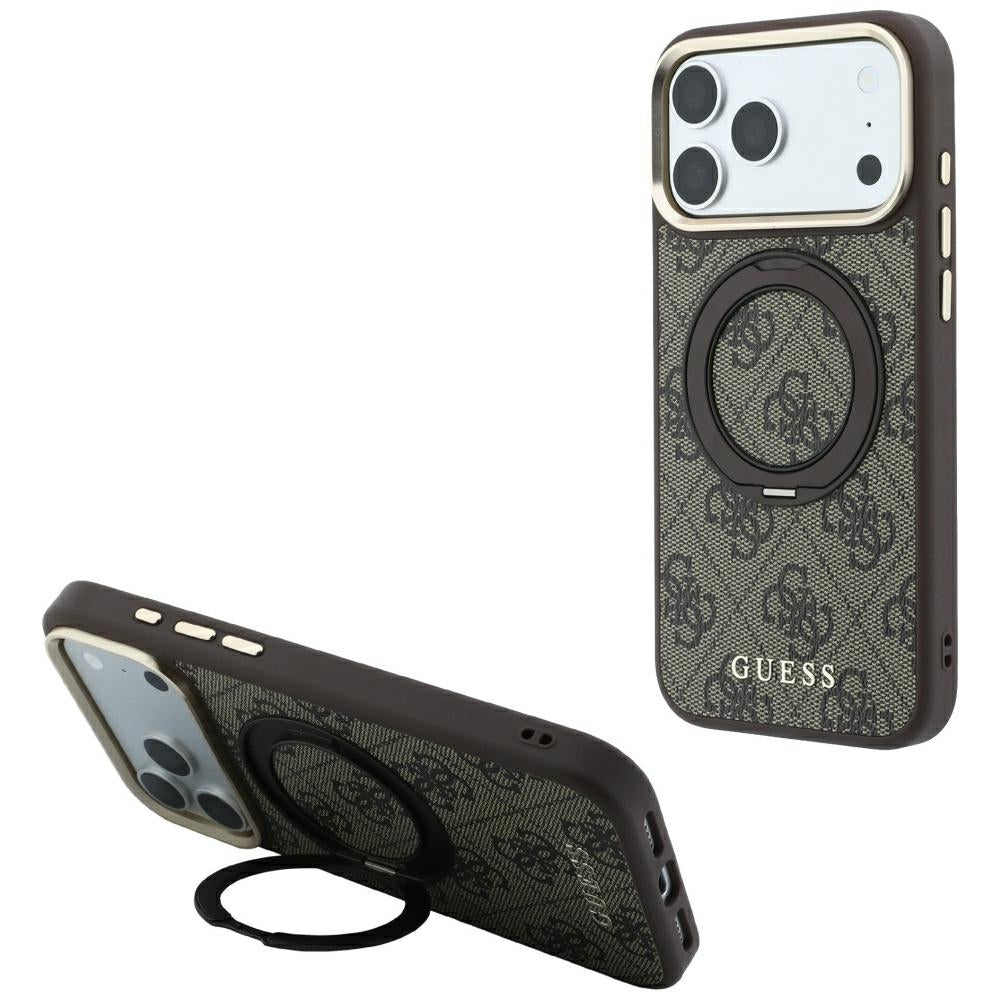 MagSafe maska za Apple iPhone 18 Pro Max / 17 Pro Max, Guess, Ring Stand 360 4G Classic Logo, Smeđa