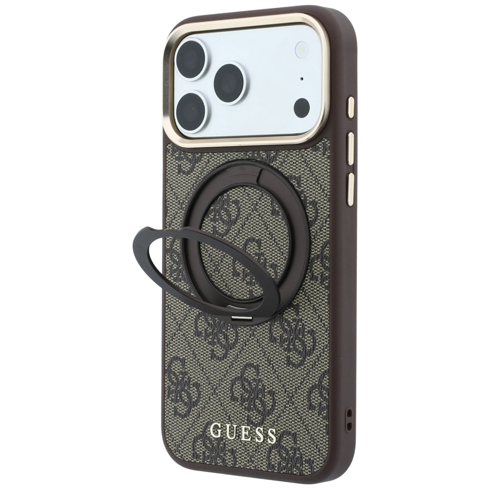 MagSafe maska za Apple iPhone 18 Pro Max / 17 Pro Max, Guess, Ring Stand 360 4G Classic Logo, Smeđa