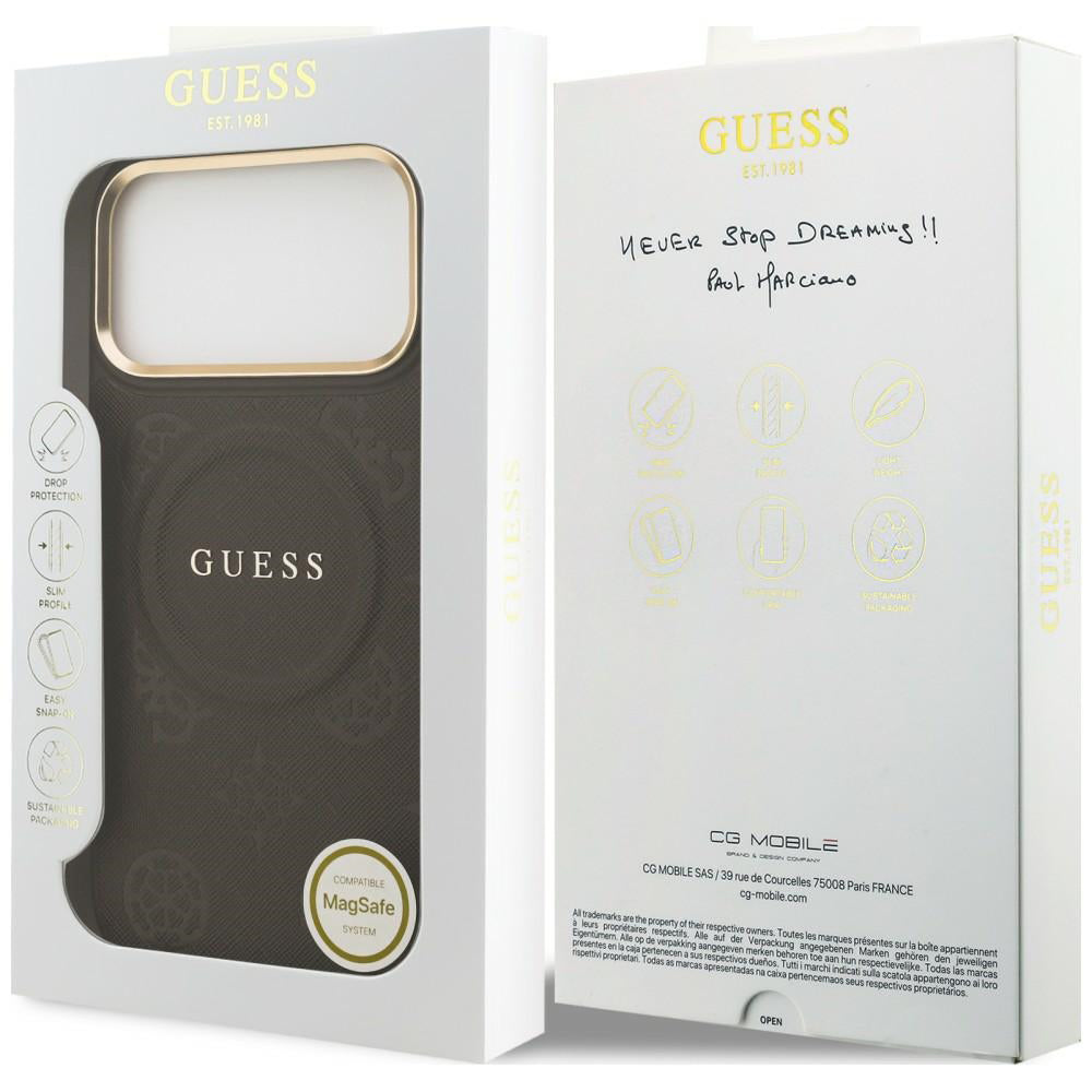 MagSafe maska za Apple iPhone 18 Pro Max / 17 Pro Max, Guess, Saffiano Peony Ring, smeđa